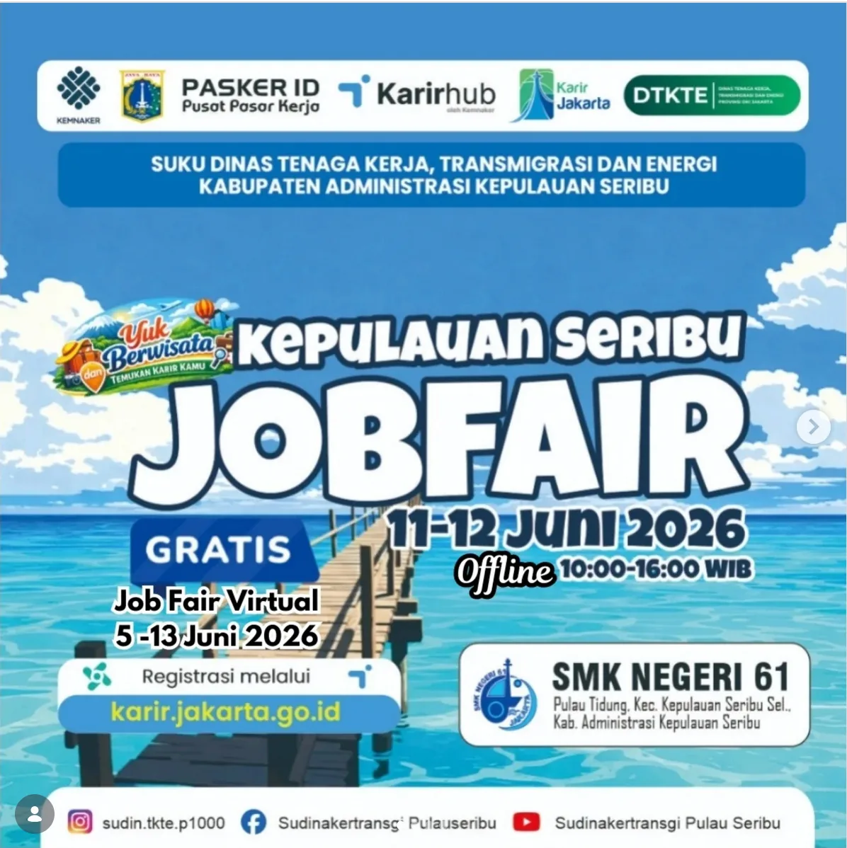 Job Fair Kabupaten Probolinggo 2026 (Suku Dinas TKTE Wilayah Kepulauan Seribu) : 10-11 Juni 2026